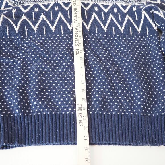 Gap Men's Lambswool Sweater Size Large Navy Fair Isle Shawl Neck Pullover - Picture 8 of 9